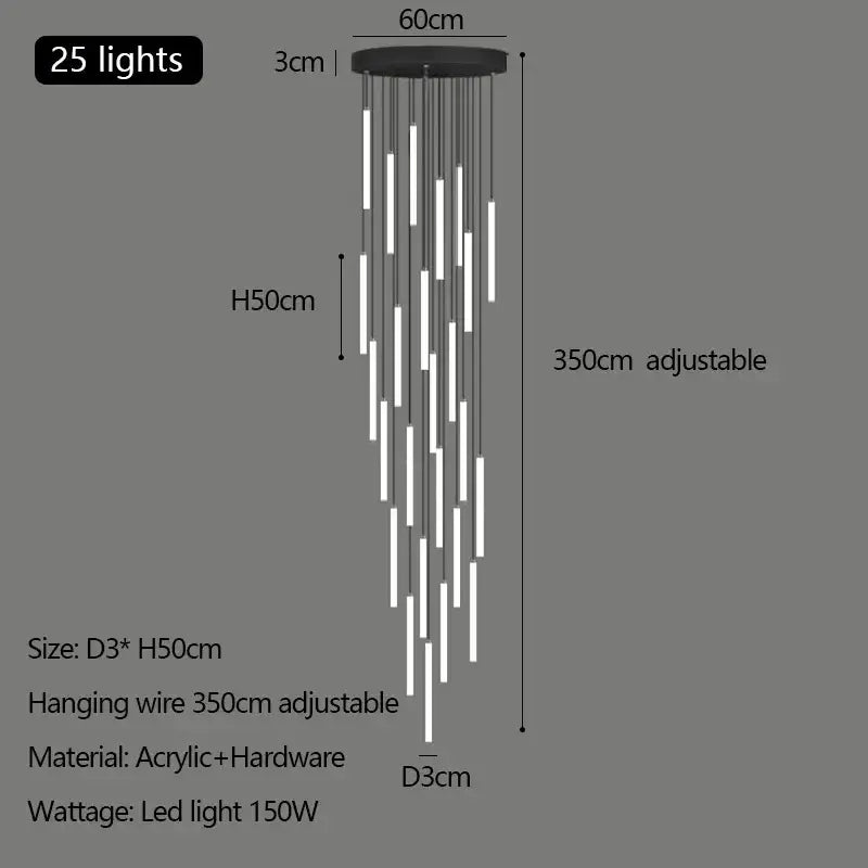 Modern white duplex loft led chandelier stairway pendant light