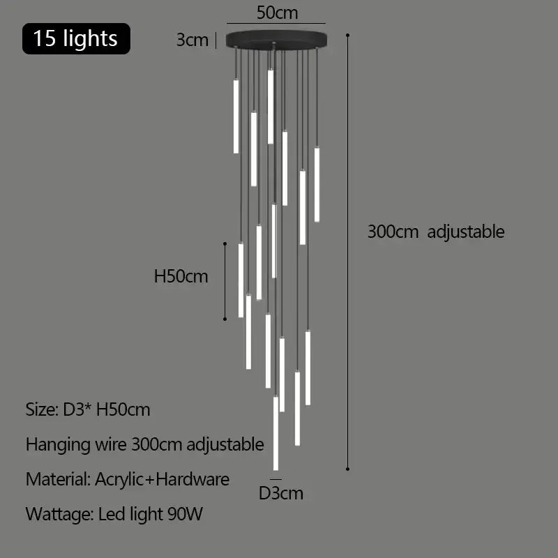 Modern white duplex loft led chandelier stairway pendant light