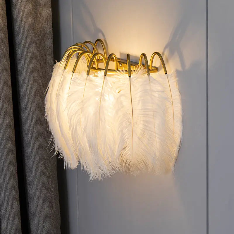 Modern white feather metal wall sconce bedroom lighting