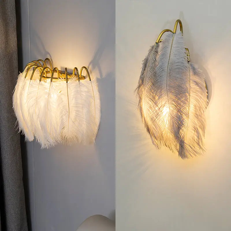 Modern white feather metal wall sconce bedroom lighting