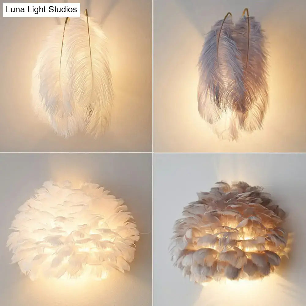 Modern white feather wall sconce – bedroom single bulb light