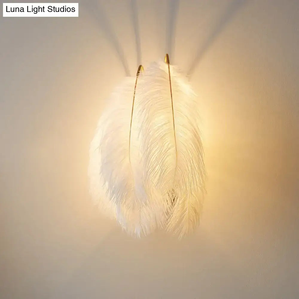 Modern white feather wall sconce – bedroom single bulb light