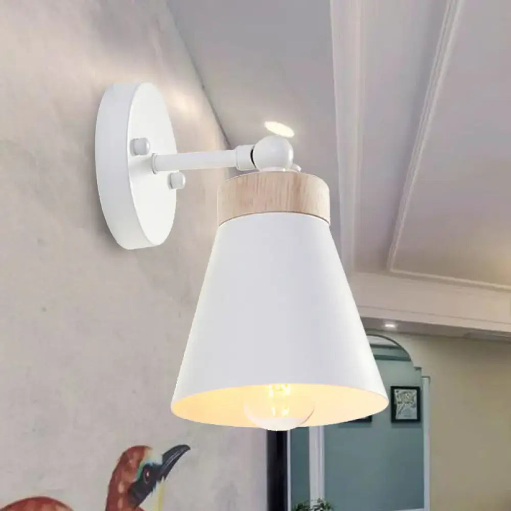 Modern white finish bedside sconce with wood accent bedroom wall lamp