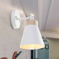Modern white finish bedside sconce with wood accent bedroom wall lamp