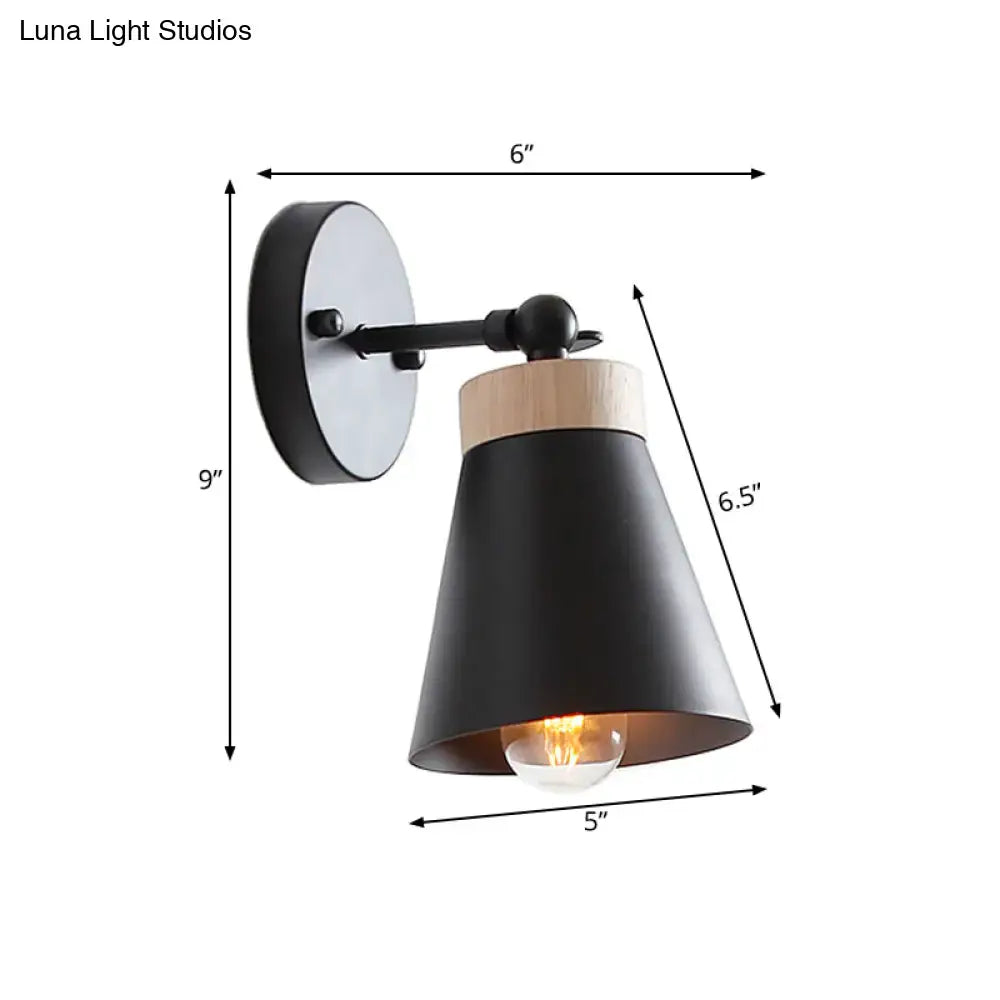 Modern white finish bedside sconce with wood accent bedroom wall lamp