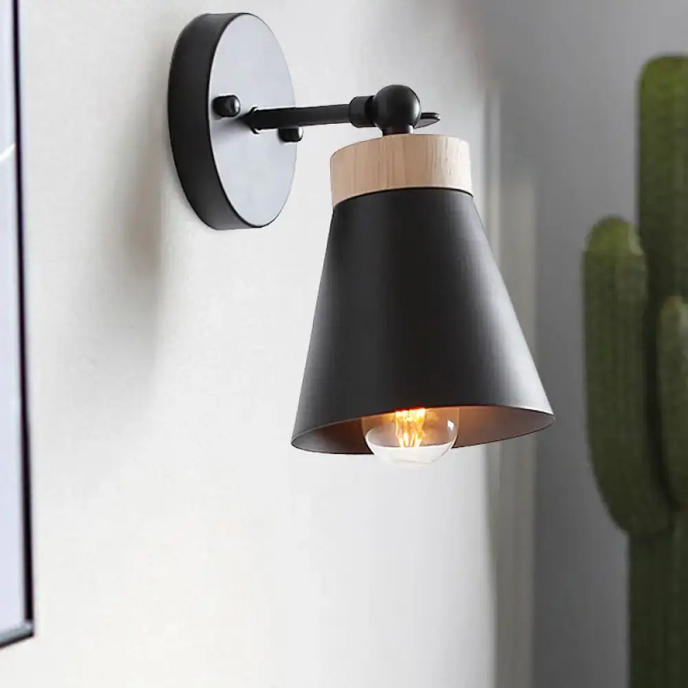 Modern white finish bedside sconce with wood accent bedroom wall lamp