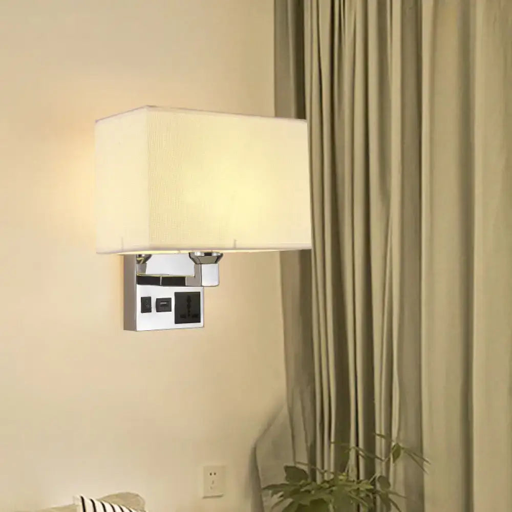 Modern white & flaxen wall light with usb charging port bedroom sconce