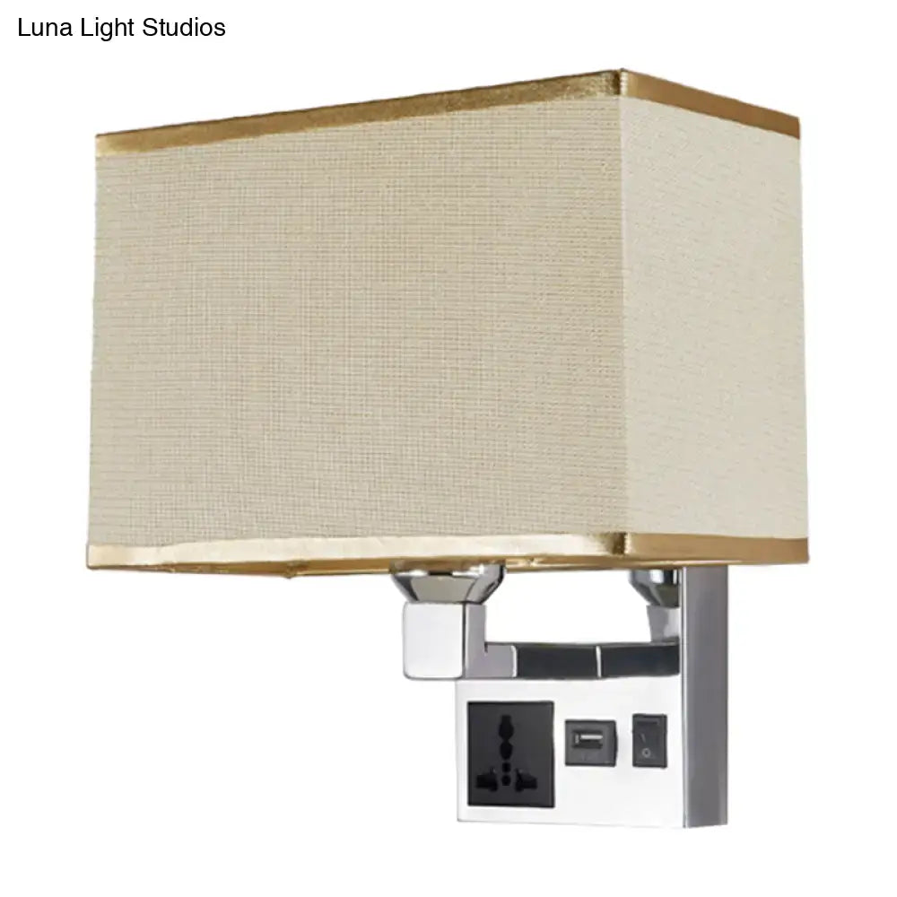 Modern white & flaxen wall light with usb charging port bedroom sconce