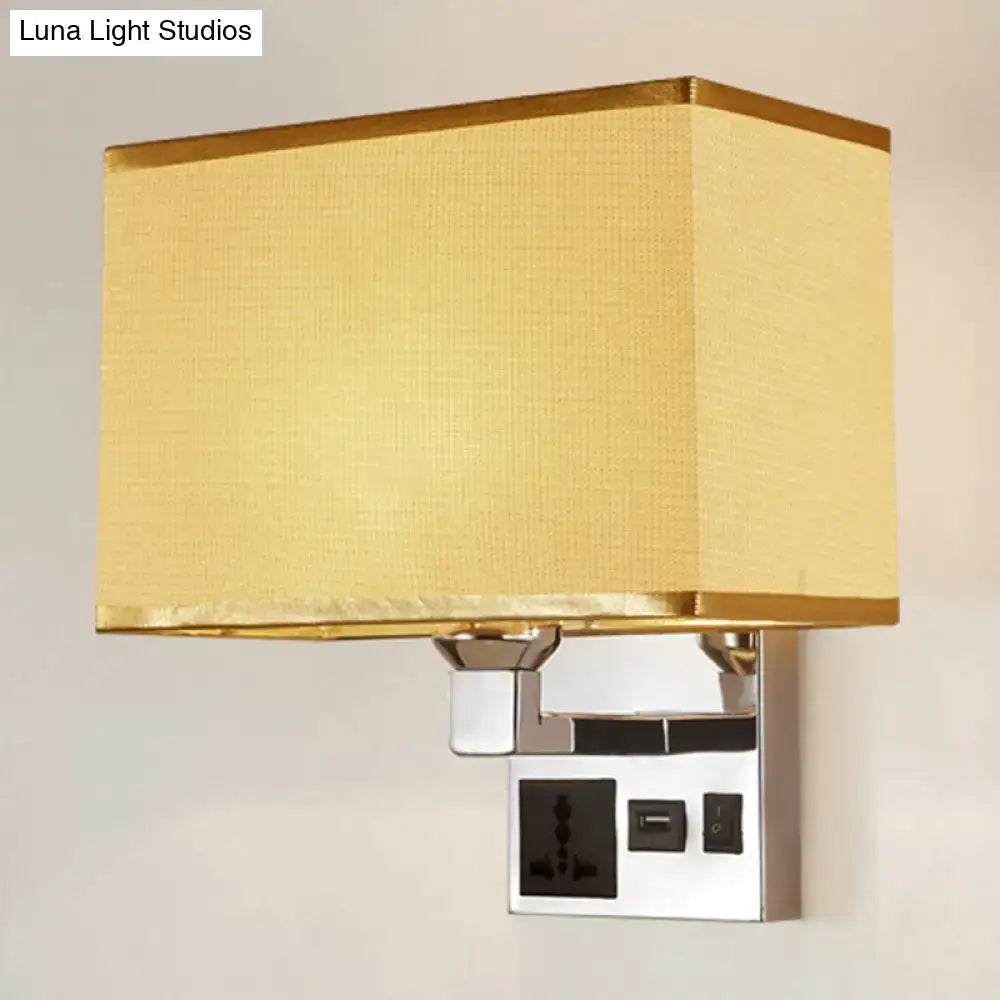 Modern white & flaxen wall light with usb charging port bedroom sconce