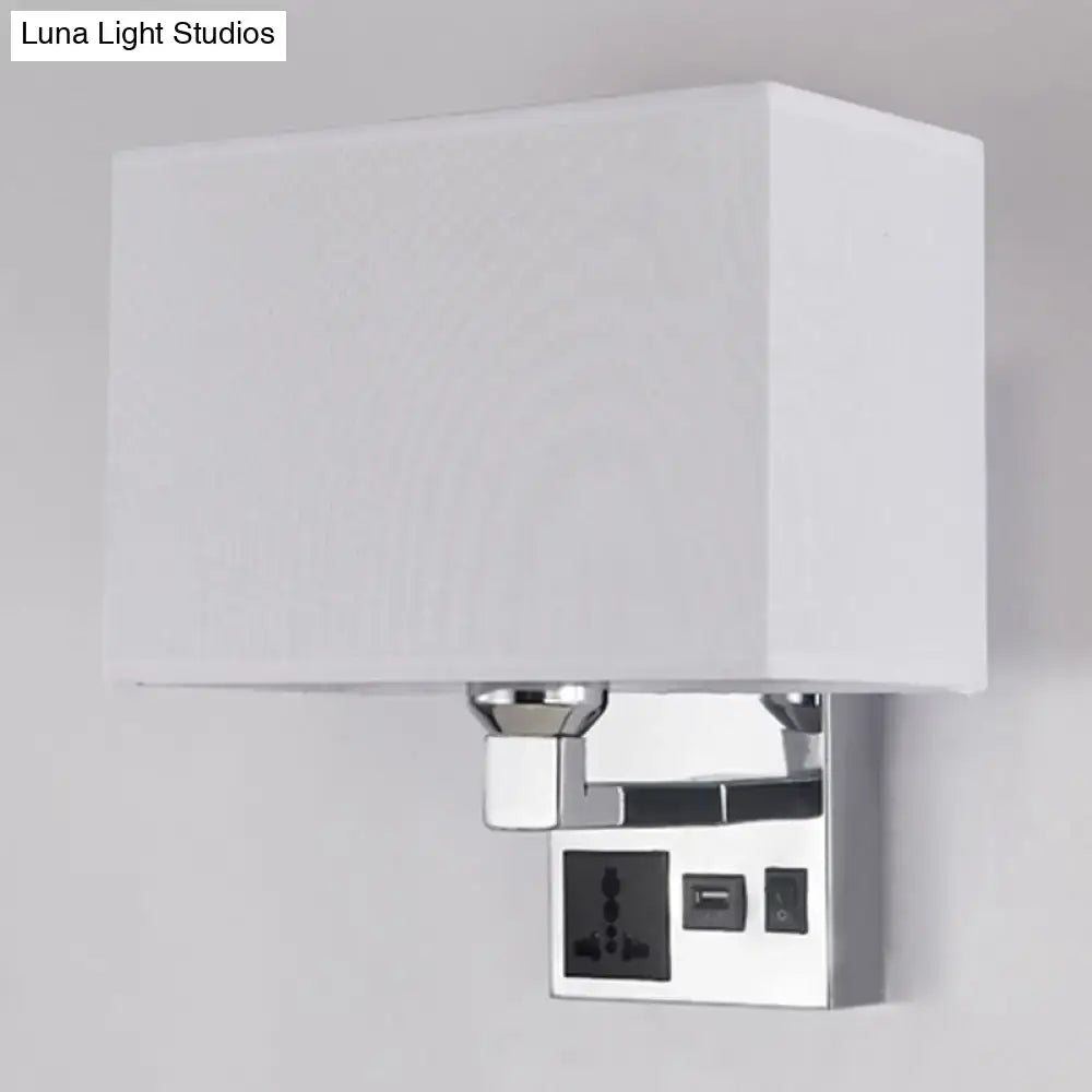 Modern white & flaxen wall light with usb charging port bedroom sconce