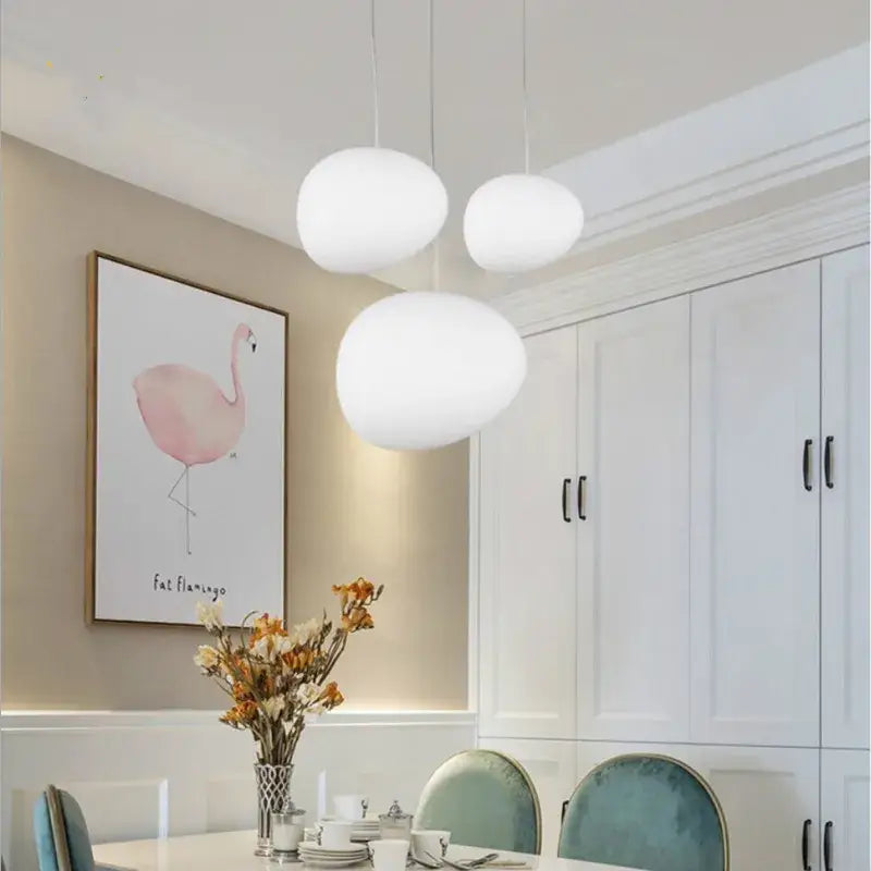 Modern white frosted glass ball led pendant light dining room set