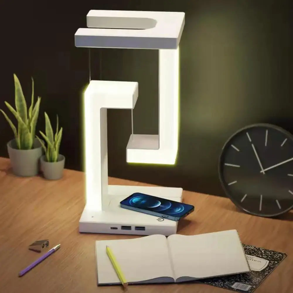 Modern white geometric wireless charger desk lamp bedroom light