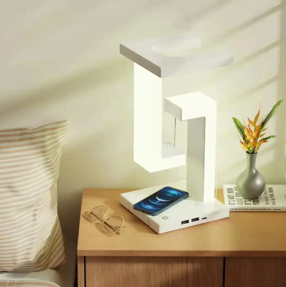 Modern white geometric wireless charger desk lamp bedroom light