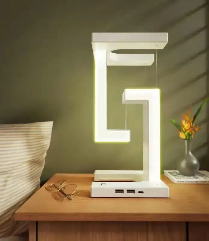 Modern white geometric wireless charger desk lamp bedroom light