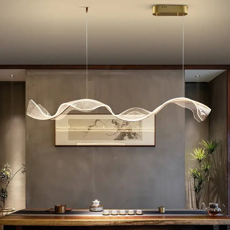 Modern white & gold acrylic ribbon led ceiling chandelier dining room
