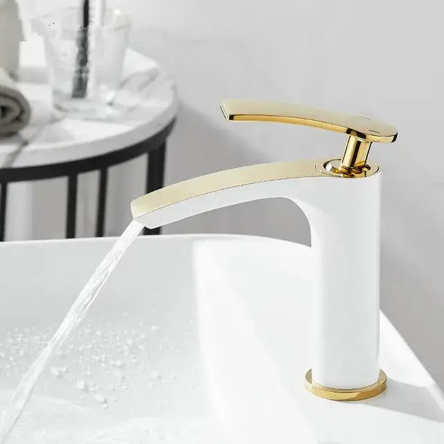 Modern white & gold ceramic brass bathroom basin faucet