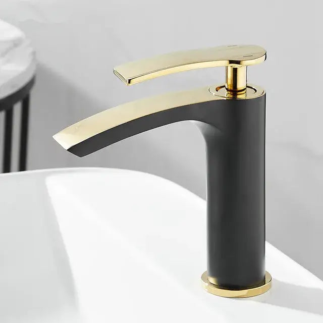 Modern white & gold ceramic brass bathroom basin faucet