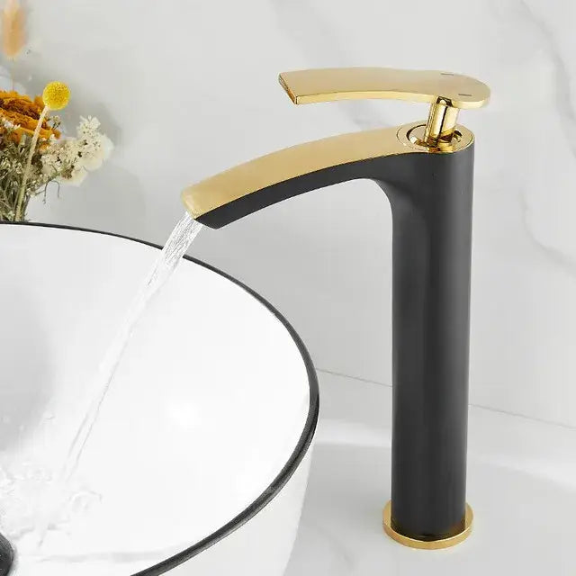 Modern white & gold ceramic brass bathroom basin faucet