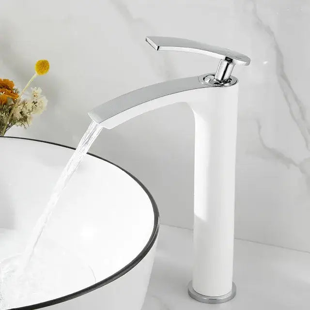Modern white & gold ceramic brass bathroom basin faucet