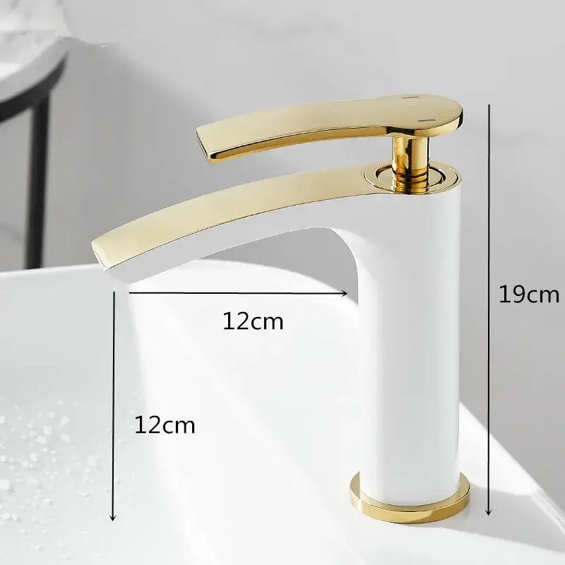 Modern white & gold ceramic brass bathroom basin faucet
