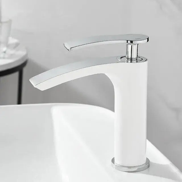Modern white & gold ceramic brass bathroom basin faucet