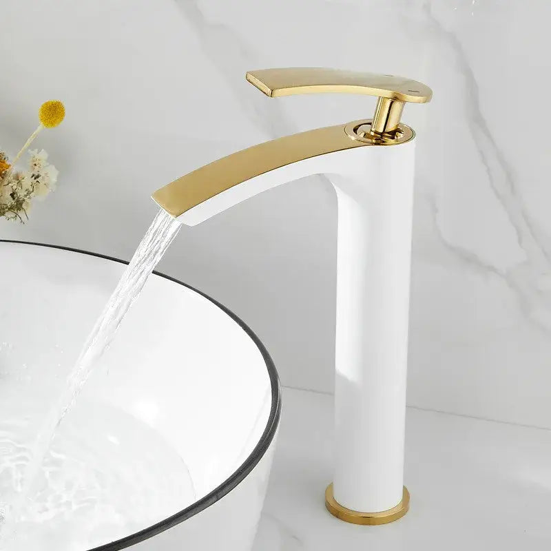 Modern white & gold ceramic brass bathroom basin faucet