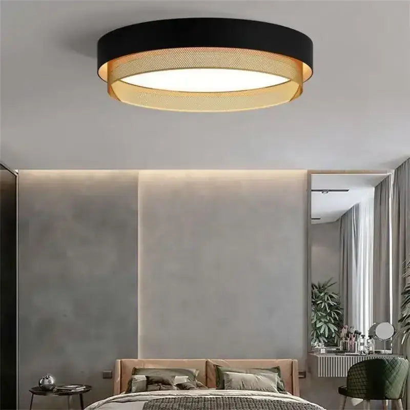 Modern white & gold circular metal grid ceiling light bedroom