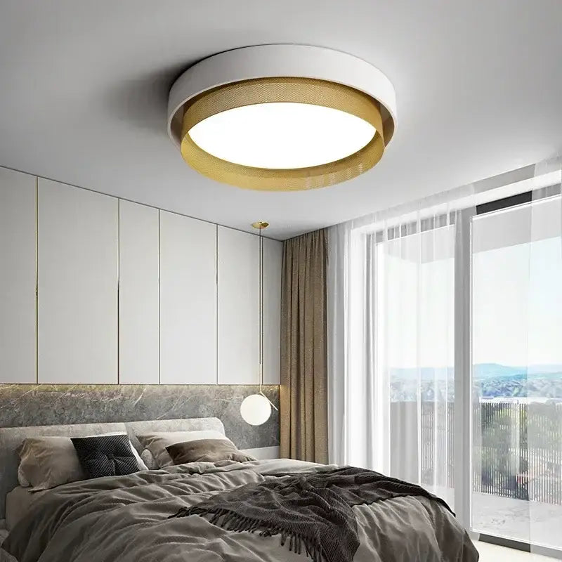Modern white & gold circular metal grid ceiling light bedroom
