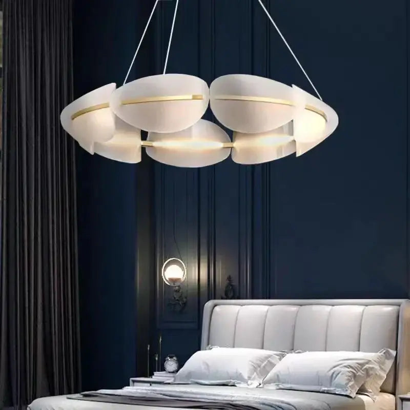 Modern white & gold circular petal led chandelier living room light