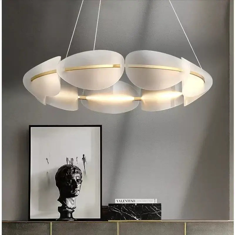 Modern white & gold circular petal led chandelier living room light