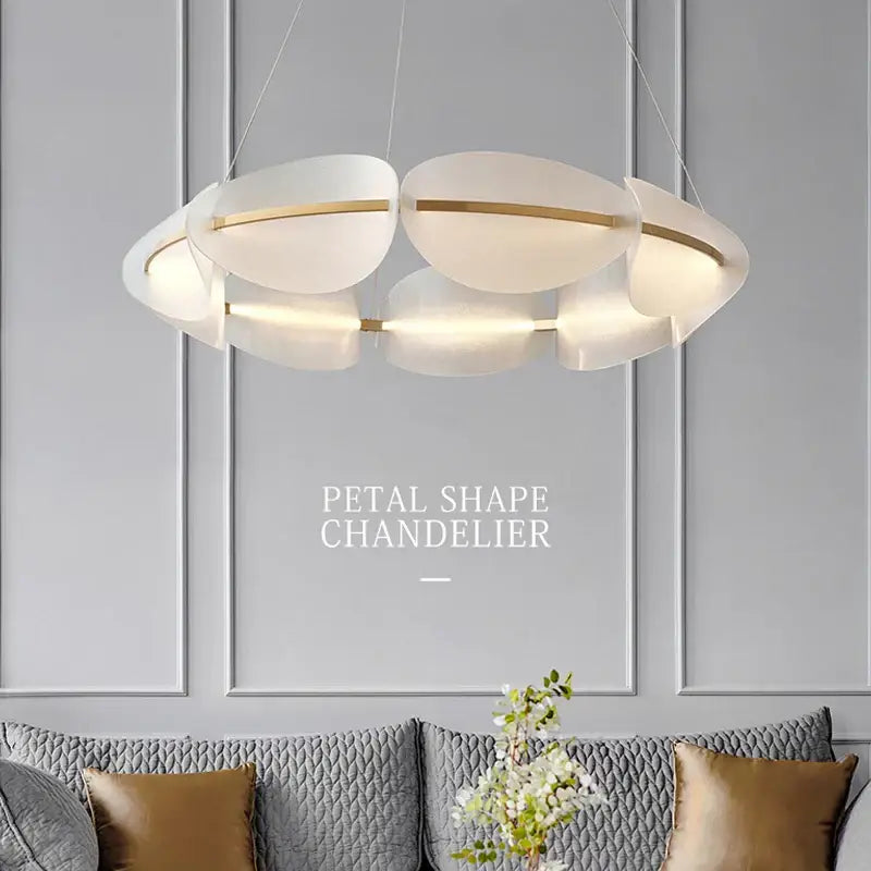 Modern white & gold circular petal led chandelier living room light