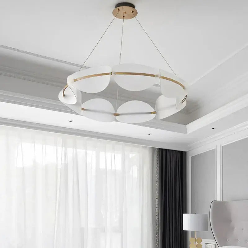 Modern white & gold circular petal led chandelier living room light