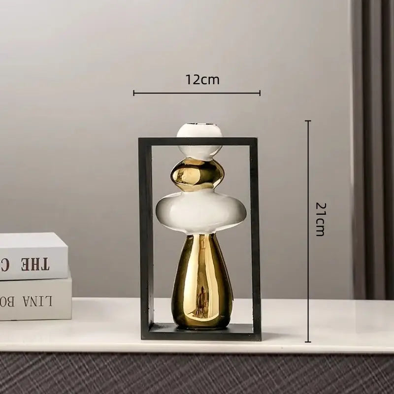Modern white & gold geometric golden rockery vase set living room decor