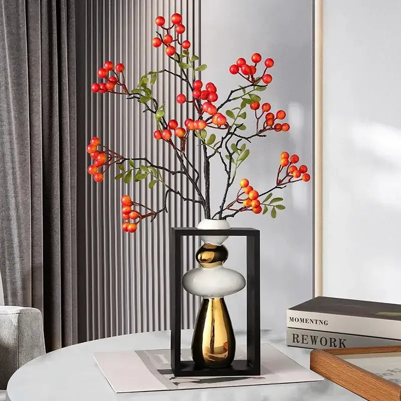 Modern white & gold geometric golden rockery vase set living room decor