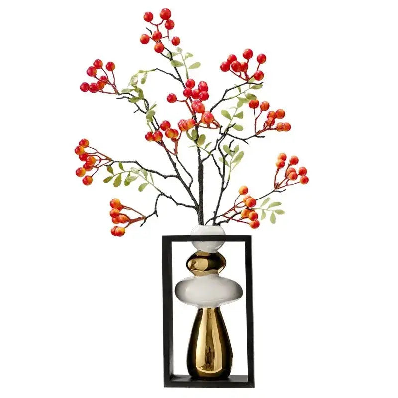 Modern white & gold geometric golden rockery vase set living room decor