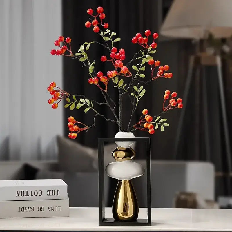 Modern white & gold geometric golden rockery vase set living room decor