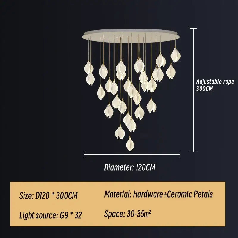 Modern white & gold leaf ceramic led staircase pendant light dining room