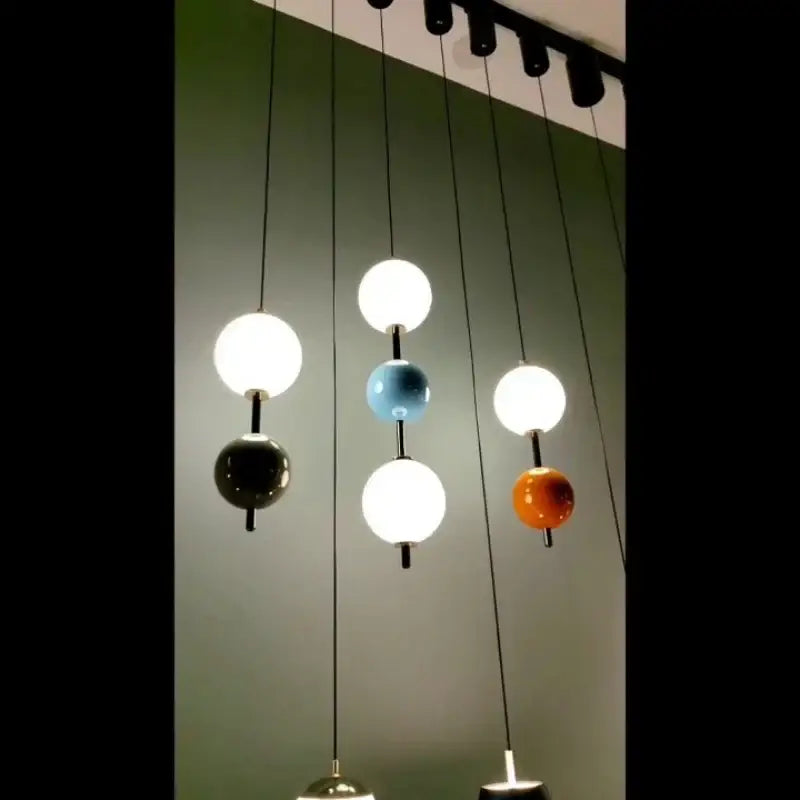 Modern white & gray glass pendant light – dining room colorful ball led