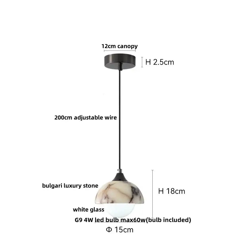 Modern white & gray marble pendant light kitchen printed ball led