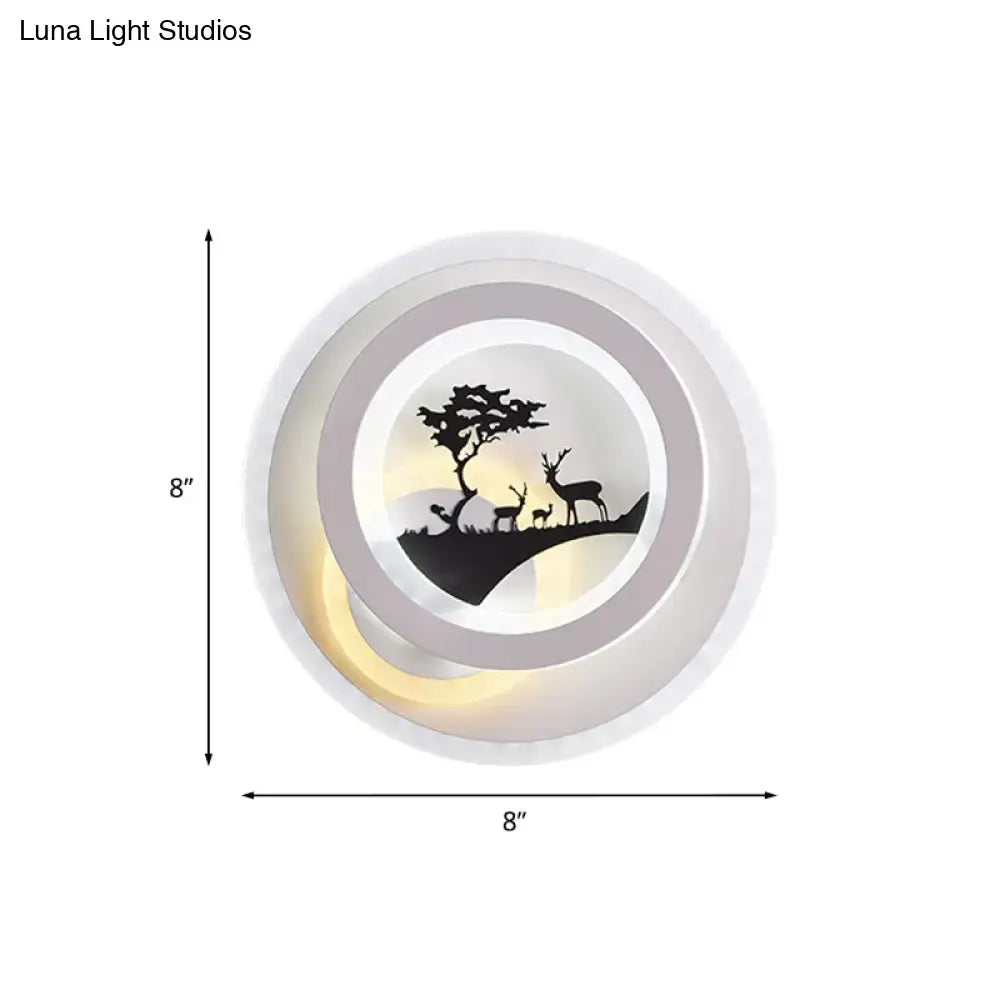 Modern white & gray tree and elk led light fixture bedroom sconce
