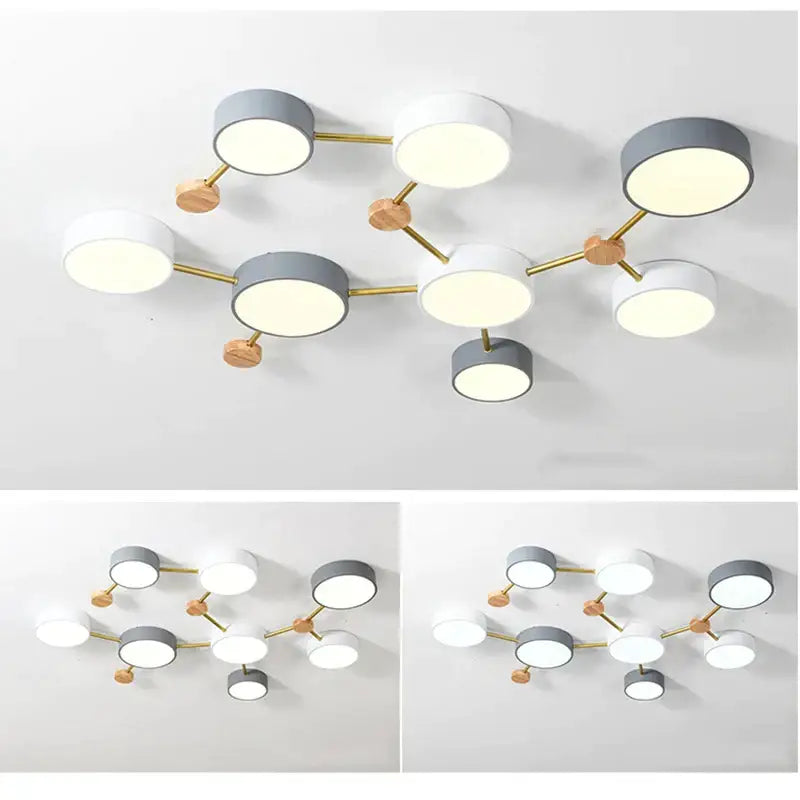 Modern white & gray wood ceiling chandelier living room light