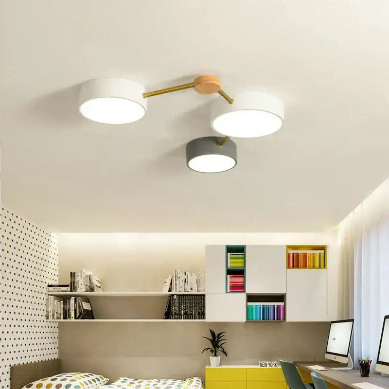 Modern white & gray wood ceiling chandelier living room light