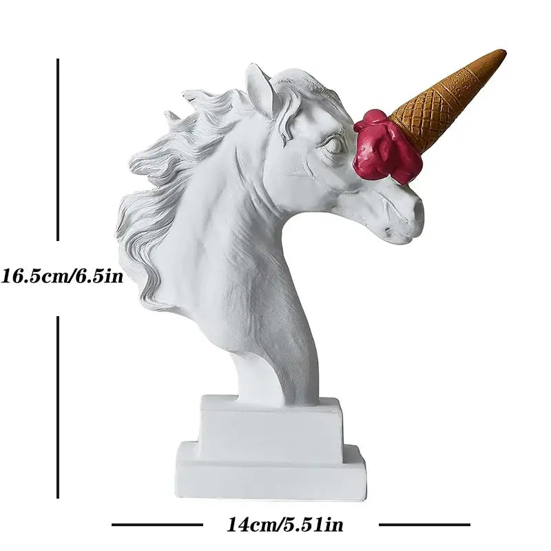 Modern white horse head sculpture with ice cream horn living room decor