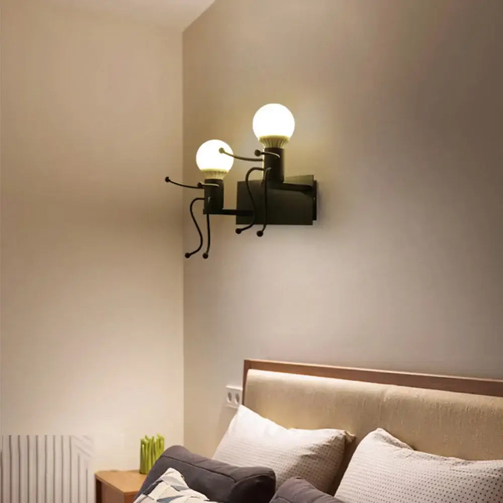 Modern white iron man cartoon wall sconce for bedroom