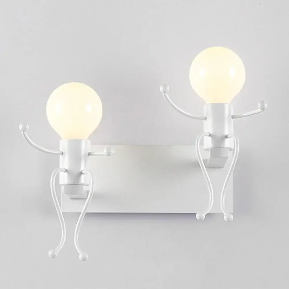 Modern white iron man cartoon wall sconce for bedroom