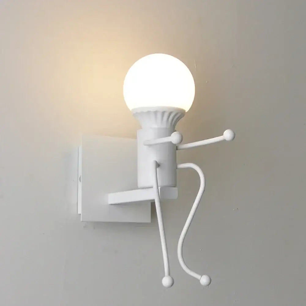 Modern white iron man cartoon wall sconce for bedroom