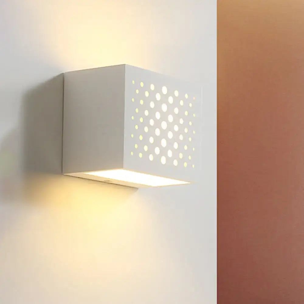 Modern white laser cut cube wall light bedroom gypsum sconce