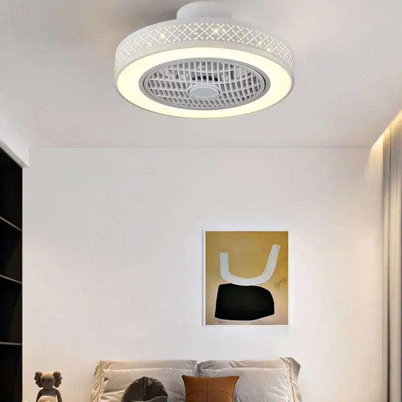 Modern white lattice led ceiling fan light bedroom chandelier