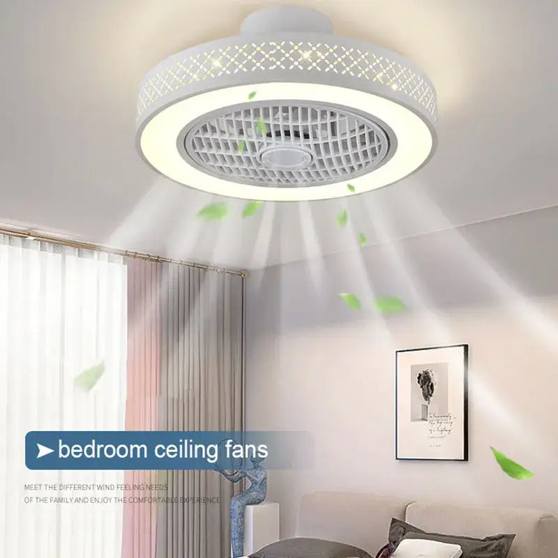 Modern white lattice led ceiling fan light bedroom chandelier