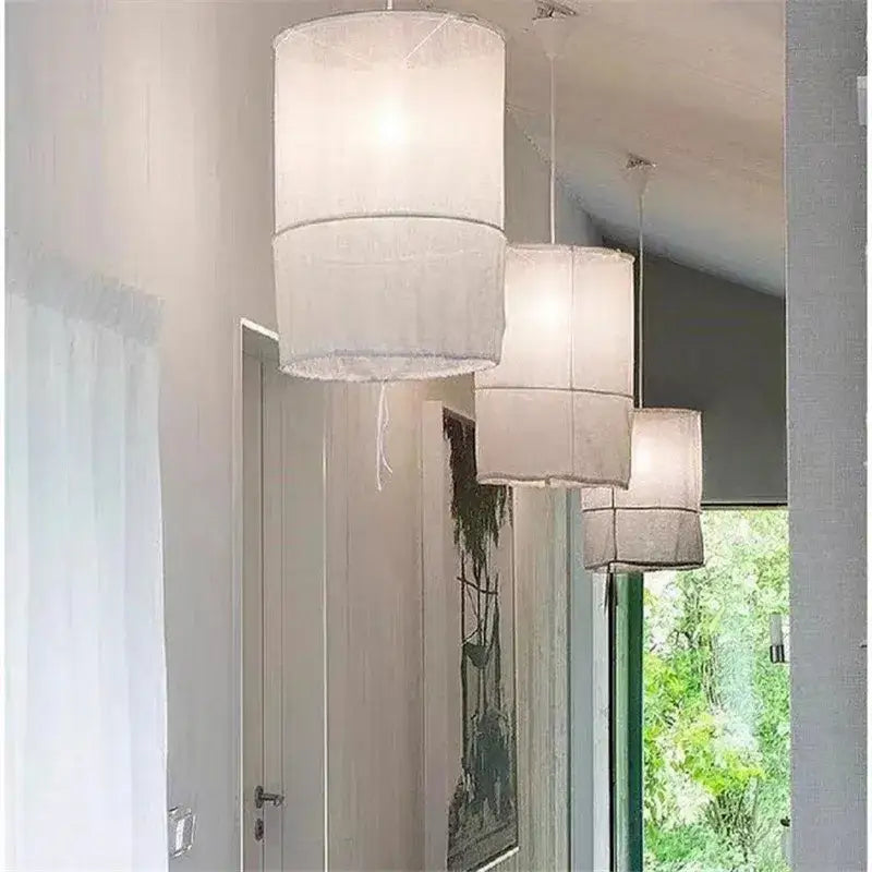 Modern white linen cotton pendant lamp kitchen island lighting